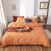 100% Cotton Orange Floral Leaf Botanical Duvet Cover(3pcs) | Yedwo