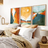 3 Piece Framed Sun and Mountain Canvas Wall Art | Yedwo