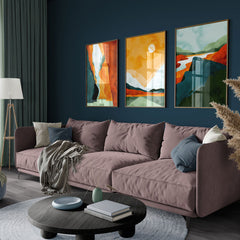 3 Piece Framed Sun and Mountain Canvas Wall Art | Yedwo