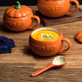 Cute Pumpkin Ceramics Coffee Mug With Lid and Spoon | Yedwo