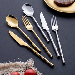 Aldomara Bamboo Stainless Steel Gold&Silver Cutlery Set | Yedwo
