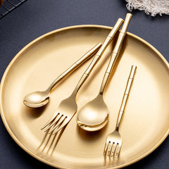 Aldomara Bamboo Stainless Steel Gold&Silver Cutlery Set | Yedwo