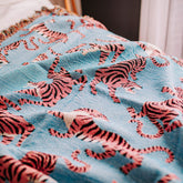 Artistic Boho Pink Tiger Woven Cotton Throw Blanket | Yedwo Design