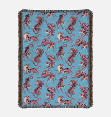 Artistic Boho Pink Tiger Woven Cotton Throw Blanket | Yedwo Design