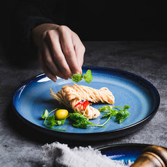 Blue Reactive Glaze Gradient Ceramic Dinner Plate | Yedwo Design