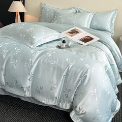 Bow Accent Silky Jacquard Washed Tencel Bedding Set | Yedwo