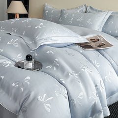 Bow Accent Silky Jacquard Washed Tencel Bedding Set | Yedwo