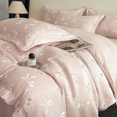 Bow Accent Silky Jacquard Washed Tencel Bedding Set | Yedwo
