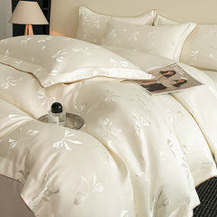 Bow Accent Silky Jacquard Washed Tencel Bedding Set | Yedwo