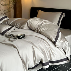 Brisa Dark Vanilla Contrasting Hotel Stripe Bedding Set | Yedwo Home