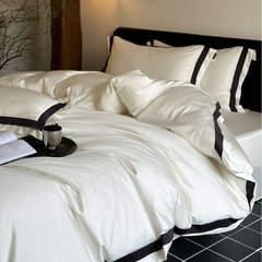 Brisa Dark Vanilla Contrasting Hotel Stripe Bedding Set | Yedwo Home