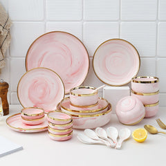Catalina Pink Marble Luxury Dinnerware Set | Yedwo Design