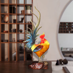 Chinese Ancient-style Copper Art: Lucky Golden Rooster of Prosperity Decorative Figurine