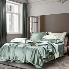 Zenith Aqua Green Luxury Pure Mulberry Silk Bedding Set | Yedwo
