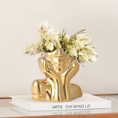 Elegant Golden Hands Face Ceramic Vase | Yedwo Design