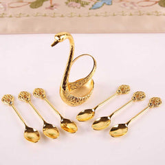 Elegant Swan Base Holder With 6 Spoons | Yedwo