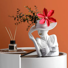 Elegant White Sculptural Woman Face Ceramic Vase | Yedwo Design