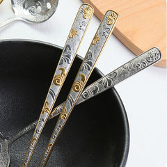 Elegant Vintage Embossed Serving Spoon & Slotted Spoon | Yedwo