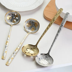 Elegant Vintage Embossed Serving Spoon & Slotted Spoon | Yedwo