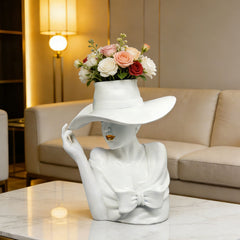 Elegant White Sculptural Woman Face Ceramic Vase | Yedwo Design