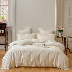French Romantic Wedding Chic White Lace Bedding Set | Yedwo Home