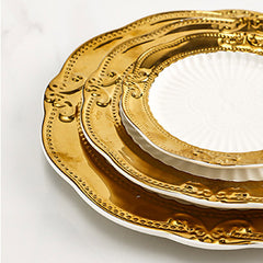 French Baroque Relief Gold Ceramic Plate | Yedwo Design