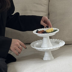 French Embossed Round Ceramic Pedestal Tray | Yedwo Design