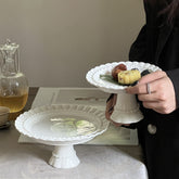 French Embossed Round Ceramic Pedestal Tray | Yedwo Design