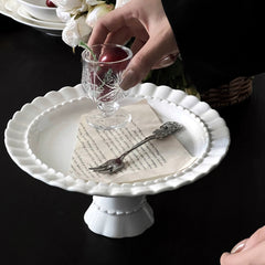 French Embossed Round Ceramic Pedestal Tray | Yedwo Design