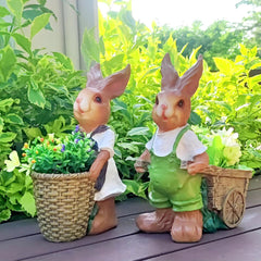 Garden Resin Swing Rabbit Cart Ornament Statues | Yedwo