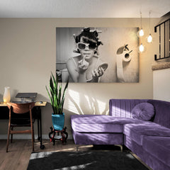 Girl Putting On Makeup Sits In The Toilet Canvas Wall Art | Yedwo