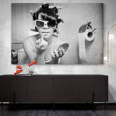 Girl Putting On Makeup Sits In The Toilet Canvas Wall Art | Yedwo
