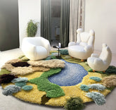 Handcrafted Forest Cream Moss-Inspired Round Rug | Yedwo Design