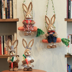 Handwoven Natural Rush Grass Bunny Wall Décor with Mini Swing | Yedwo