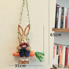 Handwoven Natural Rush Grass Bunny Wall Décor with Mini Swing | Yedwo
