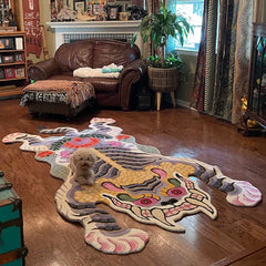 Handwoven Vintage Tibetan Tiger Shaped Area Rug | Yedwo Design