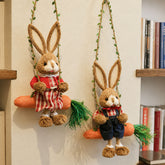 Handwoven Natural Rush Grass Bunny Wall Décor with Mini Swing | Yedwo