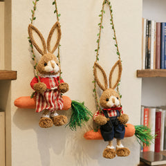 Handwoven Natural Rush Grass Bunny Wall Décor with Mini Swing | Yedwo