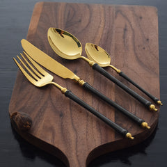 Japanese Inspired Bamboo Gold-Black Cutlery Set | Yedwo