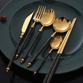 Japanese Inspired Bamboo Gold-Black Cutlery Set | Yedwo
