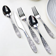 Japanese Rose Embossed 304 Stainless Steel Flatware Set | Yedwo