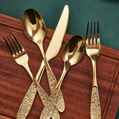 Japanese Rose Embossed 304 Stainless Steel Flatware Set | Yedwo
