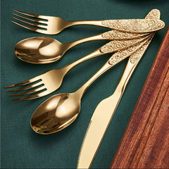 Japanese Rose Embossed 304 Stainless Steel Flatware Set | Yedwo