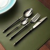 Japanese Bamboo Inspired Black & Silver Flatware Set | Yedwo