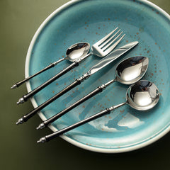 Japanese Bamboo Inspired Black & Silver Flatware Set | Yedwo