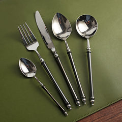 Japanese Bamboo Inspired Black & Silver Flatware Set | Yedwo