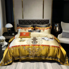 Kai Luxury Palace Golden Jacquard Embroidered Silk Cotton Bedding Set | Yedwo