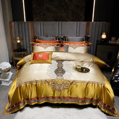 Kai Luxury Palace Golden Jacquard Embroidered Silk Cotton Bedding Set | Yedwo