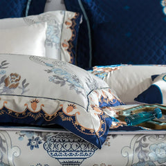 Kaleyra Silver Golden Silk Satin Cotton Bedding Set | Yedwo