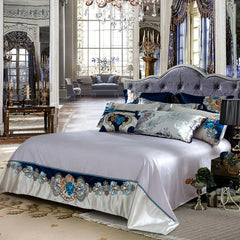 Kaleyra Silver Golden Silk Satin Cotton Bedding Set | Yedwo